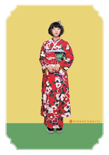 【キモノハーツ】成人式の振袖レンタル・購入 卒業式の袴レンタル 【レトロモダン】　赤　白　椿　カラフル　派手　キッチュ　ポップ　個性的　かわいい　昭和　二十歳の集い　はたち　最新トレンドのかわいいお洒落な振袖をお安くお得に　FL-4113